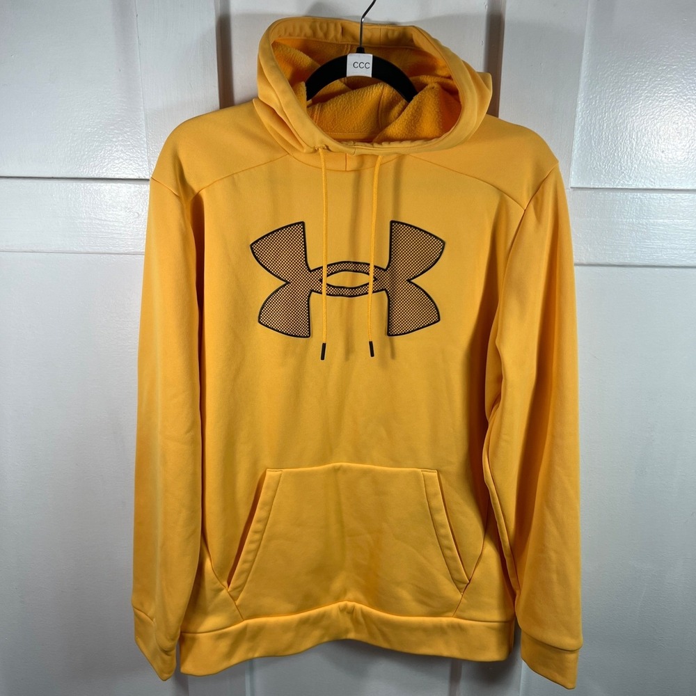 Under Armour Armour Fleece Big Logo Hoodie Yellow Mens Medium - Picture 2 of 9
